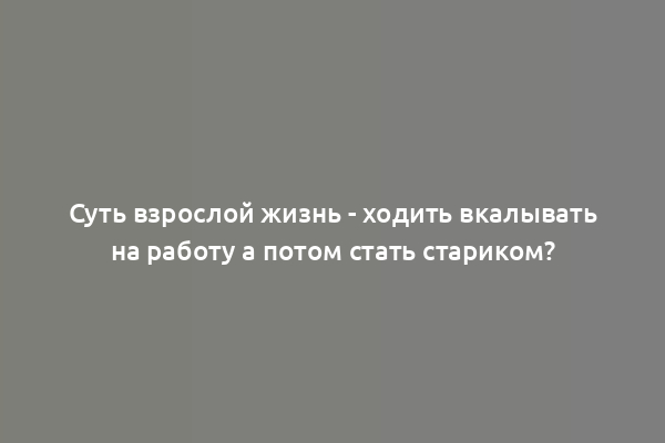Суть взрослой жизнь - ходить вкалывать на работу а потом стать стариком?