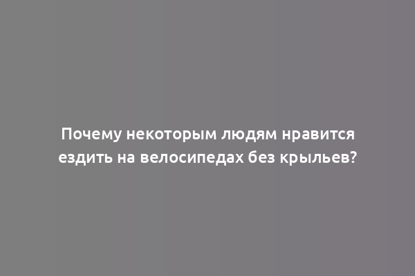 Почему некоторым людям нравится ездить на велосипедах без крыльев?